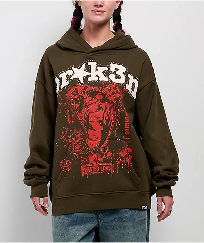 Broken Promises Wasted Love Brown Rhinestone Hoodie