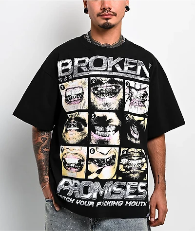 Broken Promises Watch Your Mouth Black T-Shirt