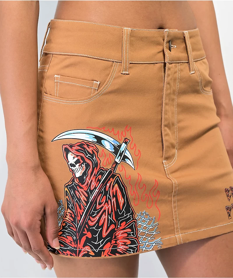 Broken Promises Wheelbarrow Brown Mini Skirt