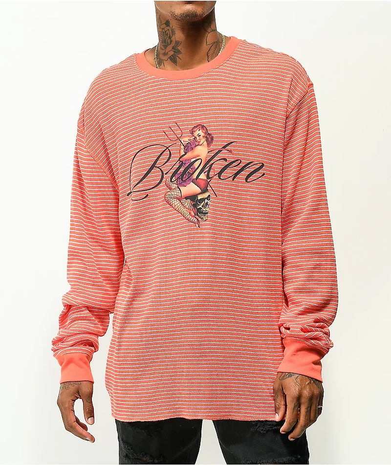 Broken Promises Wicked Red & White Stripe Thermal Long Sleeve T-Shirt