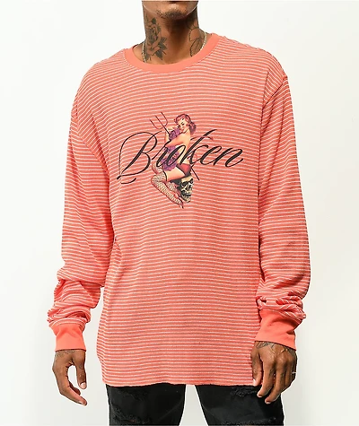 Broken Promises Wicked Red & White Stripe Thermal Long Sleeve T-Shirt