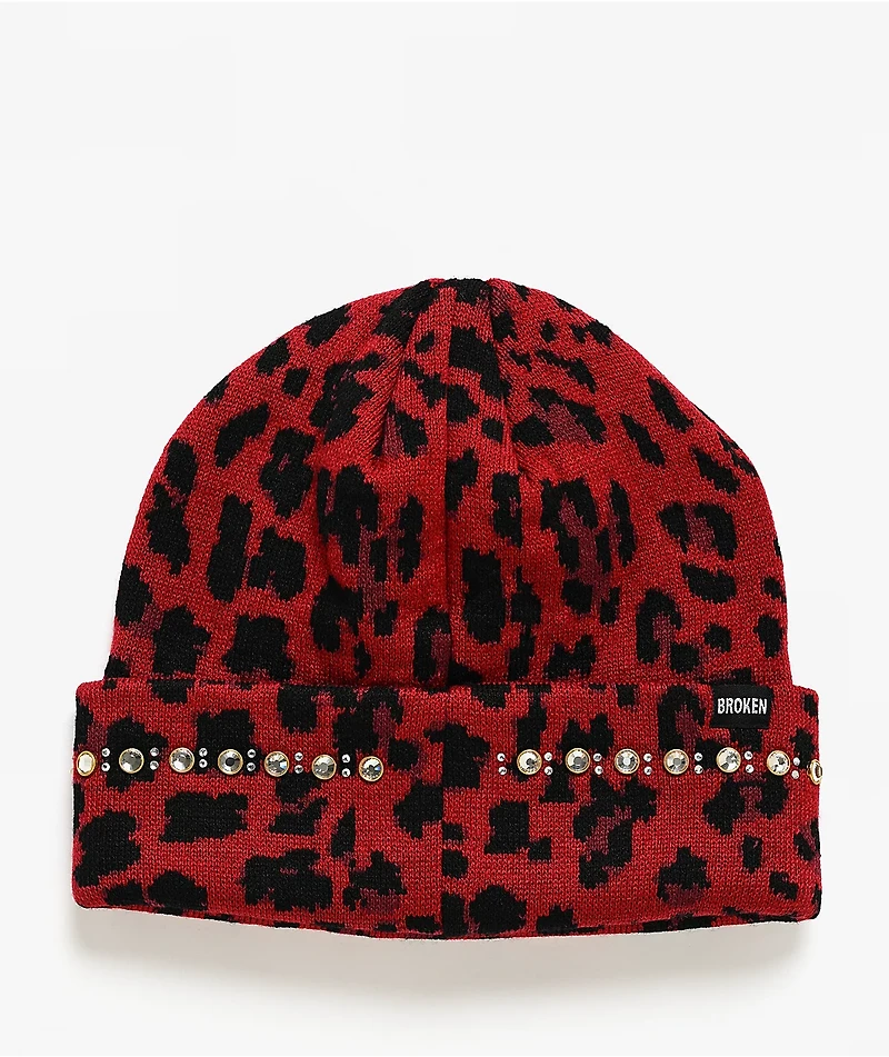 Broken Promises Wild Heart Red Leopard Beanie