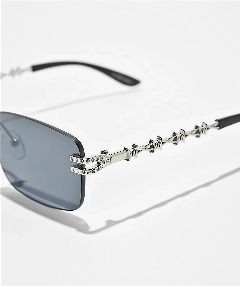 Broken Promises Wired Rimless Black & Silver Sunglasses