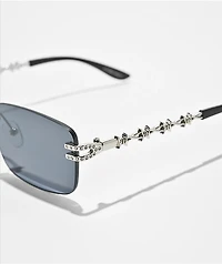 Broken Promises Wired Rimless Black & Silver Sunglasses