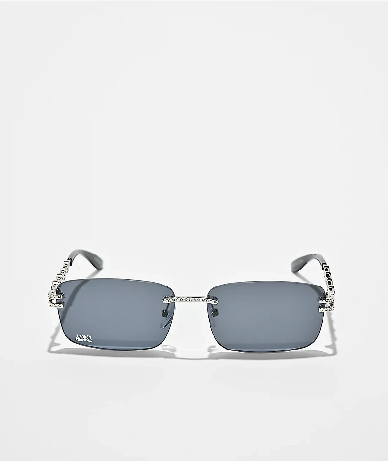Broken Promises Wired Rimless Black & Silver Sunglasses