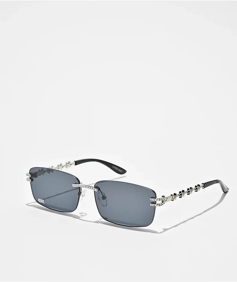 Broken Promises Wired Rimless Black & Silver Sunglasses