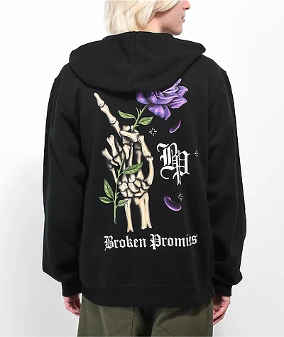 Broken Promises Wishful Thinking Black Zip Hoodie