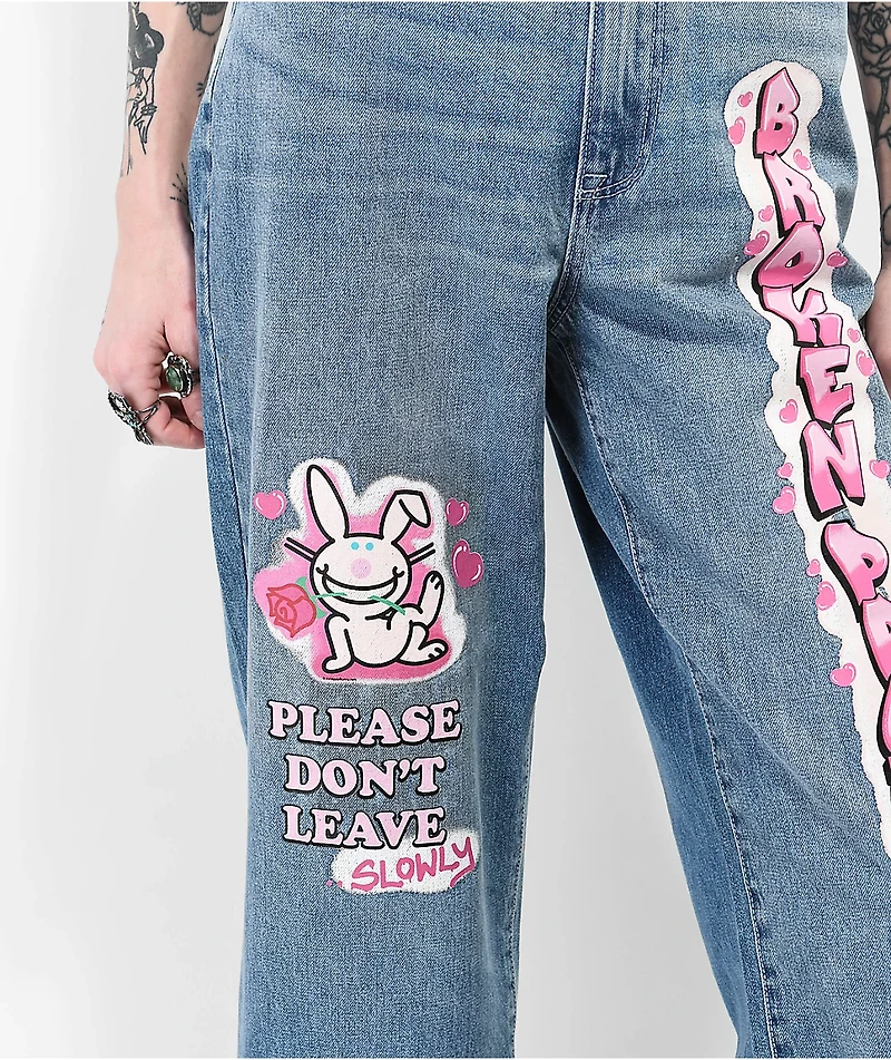 Broken Promises x Happy Bunny Don't Leave Wide Leg Denim Jeans