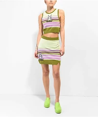 Broken Promises x Happy Bunny Double Middle Green & Purple Stripe Skirt