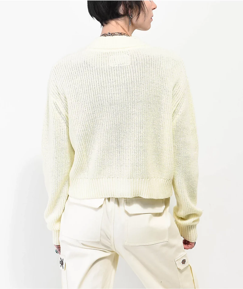 Broken Promises x Happy Bunny Focus On Me Cardigan Ivory Crop Sweater