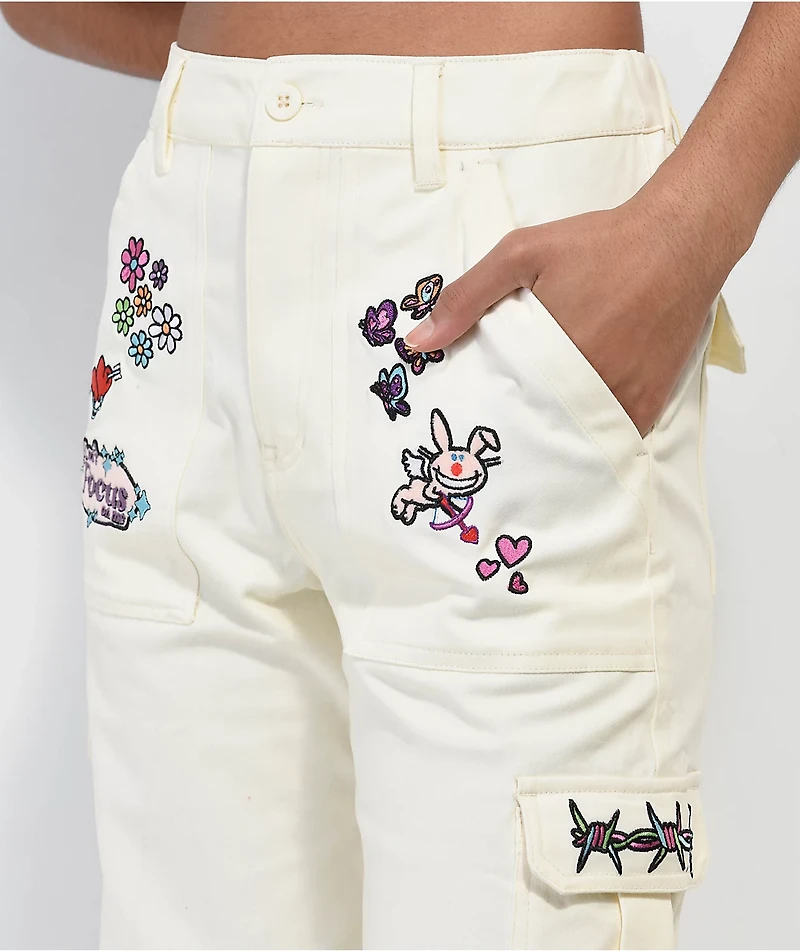 Broken Promises x Happy Bunny Focus On Me White Cargo Pants