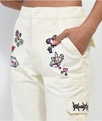 Broken Promises x Happy Bunny Focus On Me White Cargo Pants