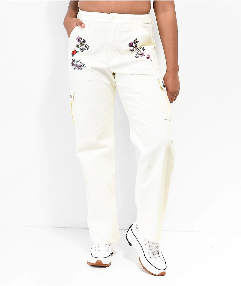 Broken Promises x Happy Bunny Focus On Me White Cargo Pants