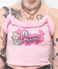 Broken Promises x Happy Bunny Go Away Pink Feather Crop Tank Top