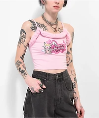 Broken Promises x Happy Bunny Go Away Pink Feather Crop Tank Top