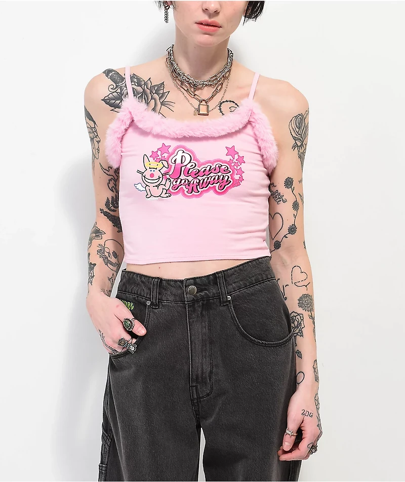 Broken Promises x Happy Bunny Go Away Pink Feather Crop Tank Top