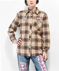 Broken Promises x Happy Bunny Graffiti Brown Flannel Shirt
