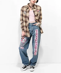 Broken Promises x Happy Bunny Graffiti Brown Flannel Shirt