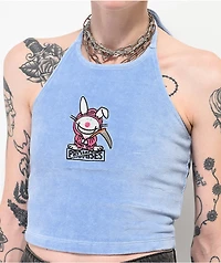 Broken Promises x Happy Bunny Reaper Blue Fuzzy Crop Tank Top