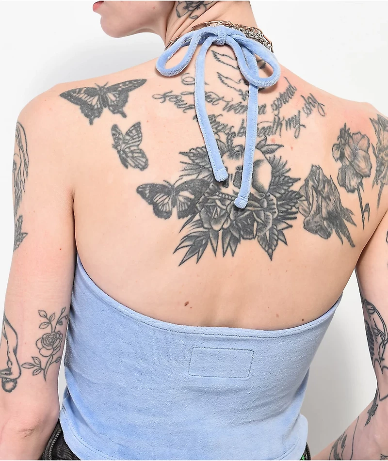 Broken Promises x Happy Bunny Reaper Blue Fuzzy Crop Tank Top