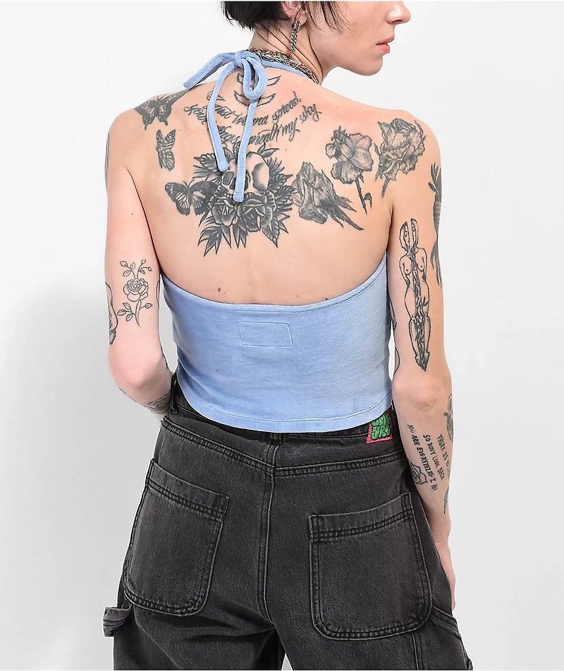 Broken Promises x Happy Bunny Reaper Blue Fuzzy Crop Tank Top