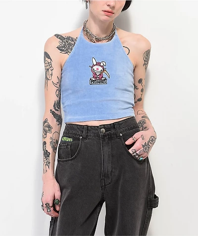 Broken Promises x Happy Bunny Reaper Blue Fuzzy Crop Tank Top