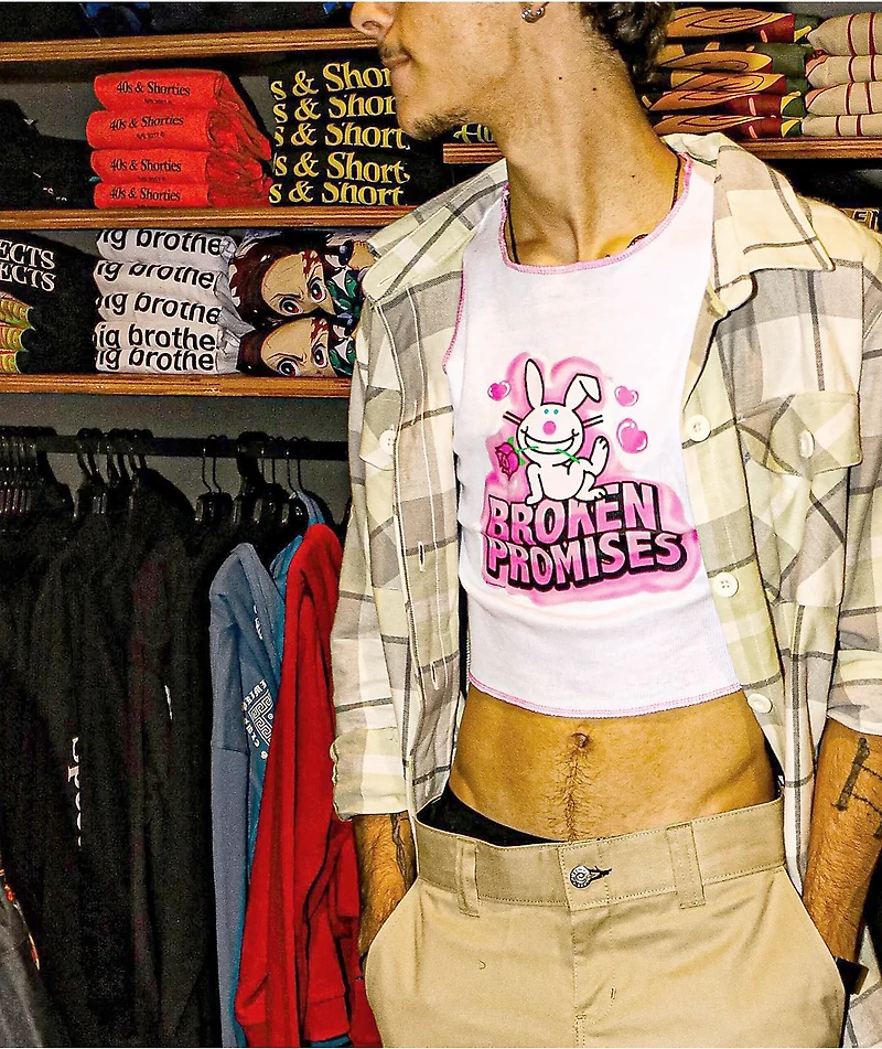 Broken Promises x Happy Bunny Too Cool Stitch White Tank Top