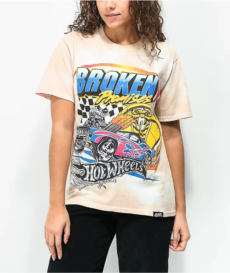 Broken Promises x Hot Wheels Heart Race Peach Tie Dye T-Shirt