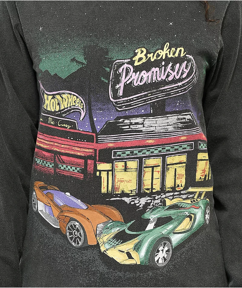 Broken Promises x Hot Wheels Look Both Ways Black Wash Long Sleeve T-Shirt