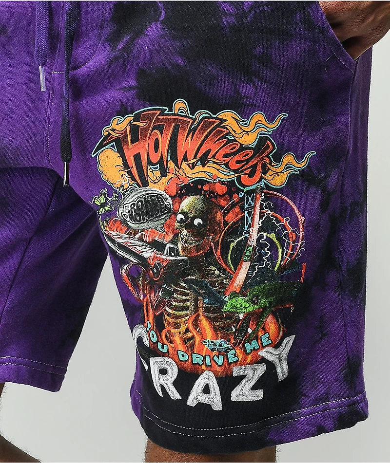 Broken Promises x Hot Wheels Track Purple & Black Tie Dye Sweat Shorts