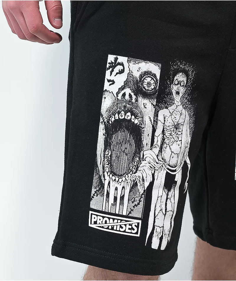 Broken Promises x Junji Ito Jack the Box Black Sweat Shorts