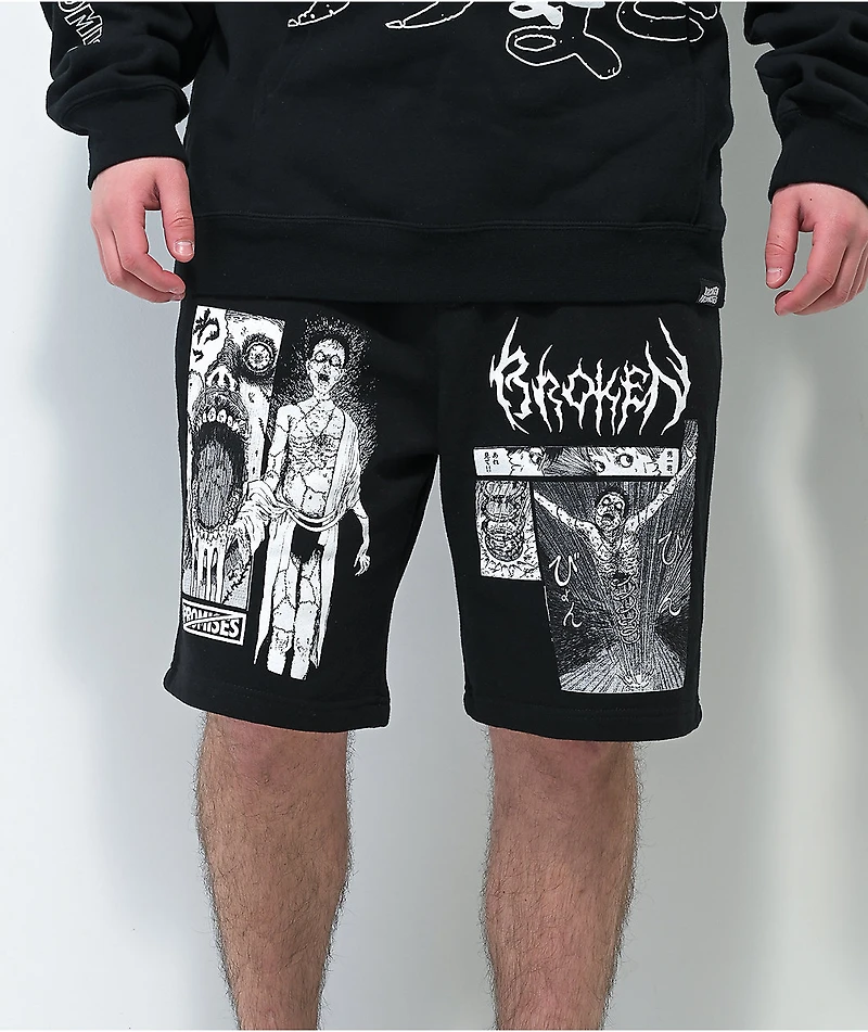 Broken Promises x Junji Ito Jack the Box Black Sweat Shorts