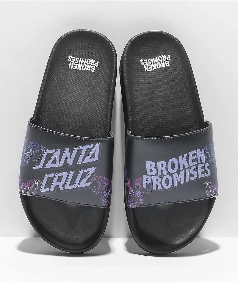 Broken Promises x Santa Cruz Flutter Black Slide Sandals