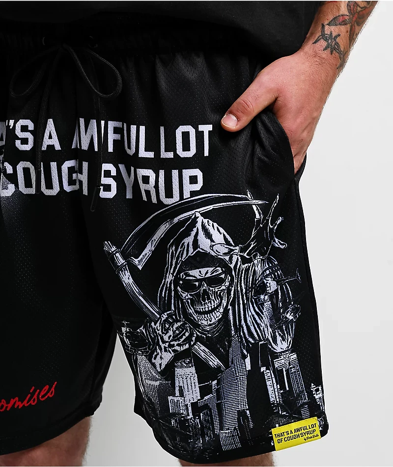 Broken Promises x That's A Awful Lot Of Cough Syrup Getto Bird Black Mesh Shorts
