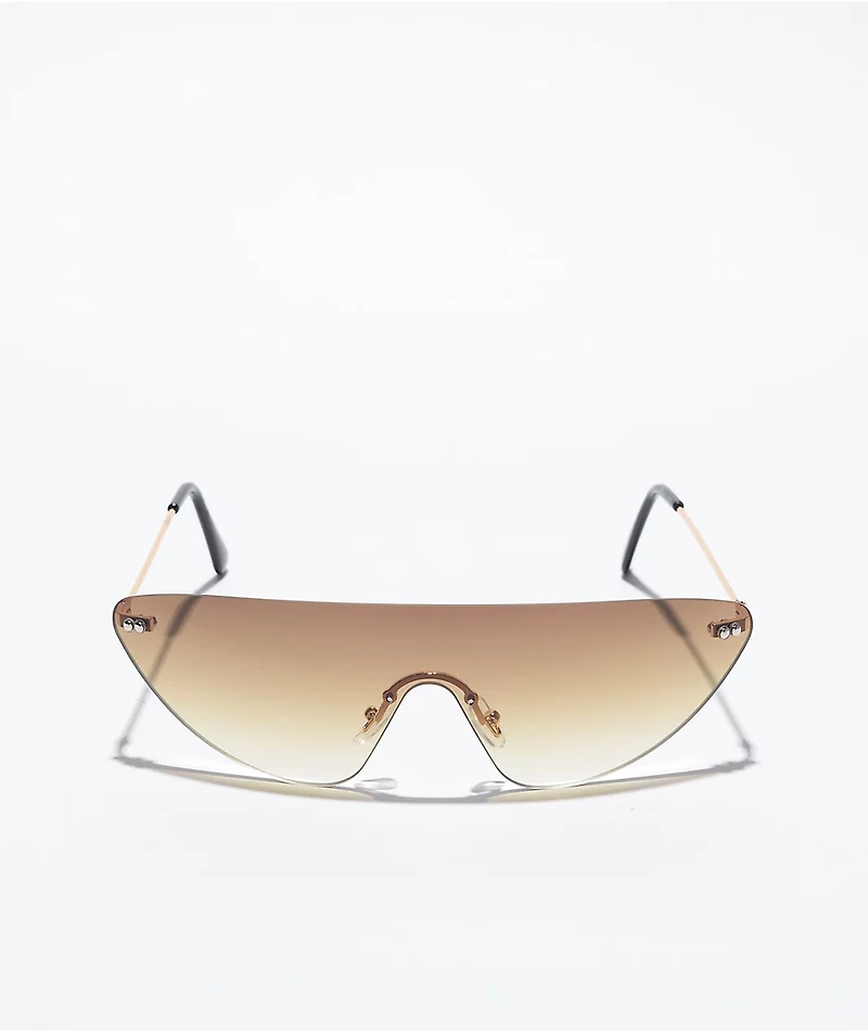 Brown Gradient Frameless Shield Sunglasses