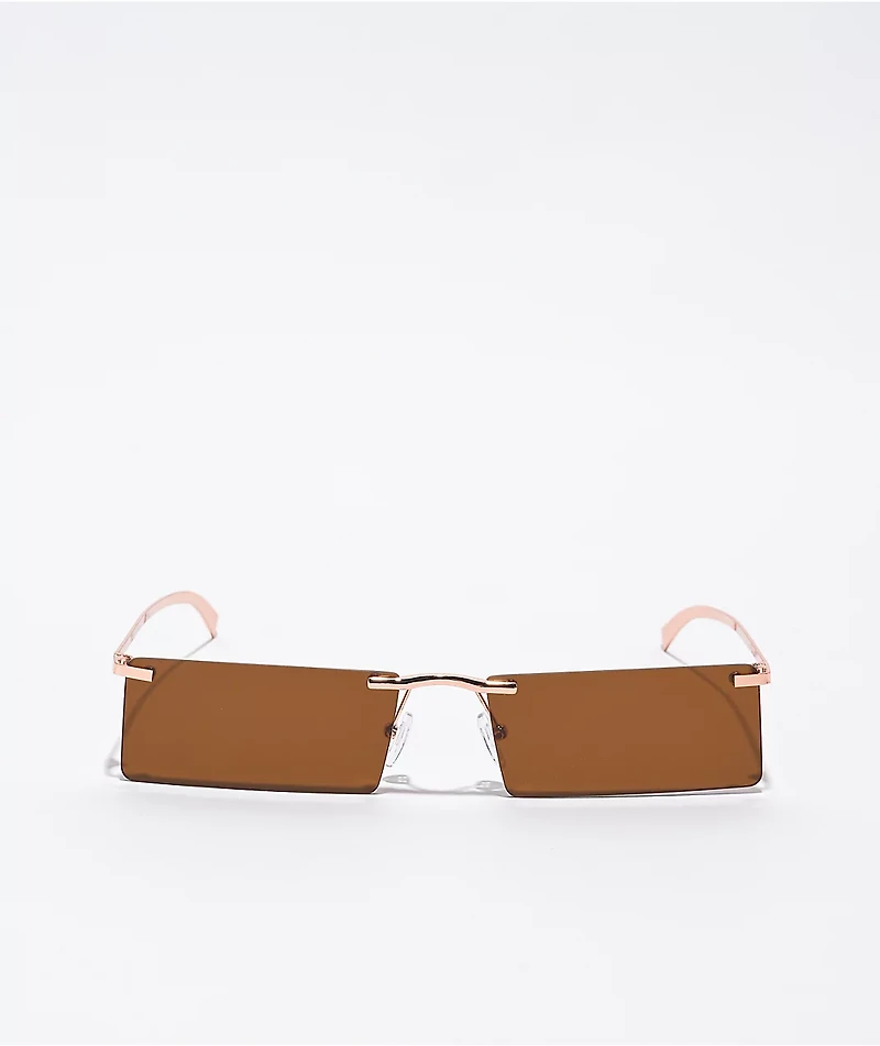 Brown Slim Rectangle Sunglasses