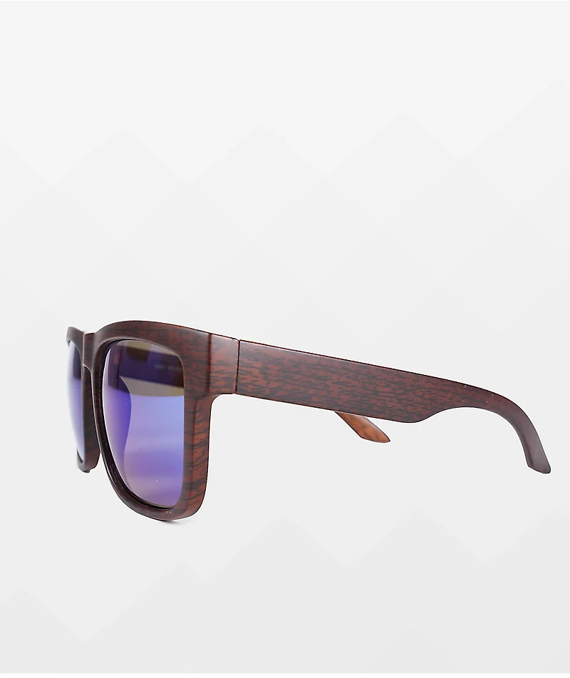Brown Wood & Blue Mirror Sunglasses