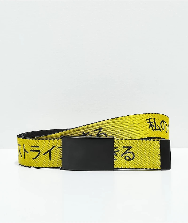 Buckle Down Kanji Yellow & Black Web Belt