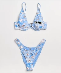 By Samii Ryan Felt Cute Blue Tie Dye Underwire Triangle Bikini Top