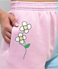 By Samii Ryan Smiley Never Stop Pink & Blue Split Sweat Shorts