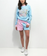 By Samii Ryan Smiley Never Stop Pink & Blue Split Sweat Shorts