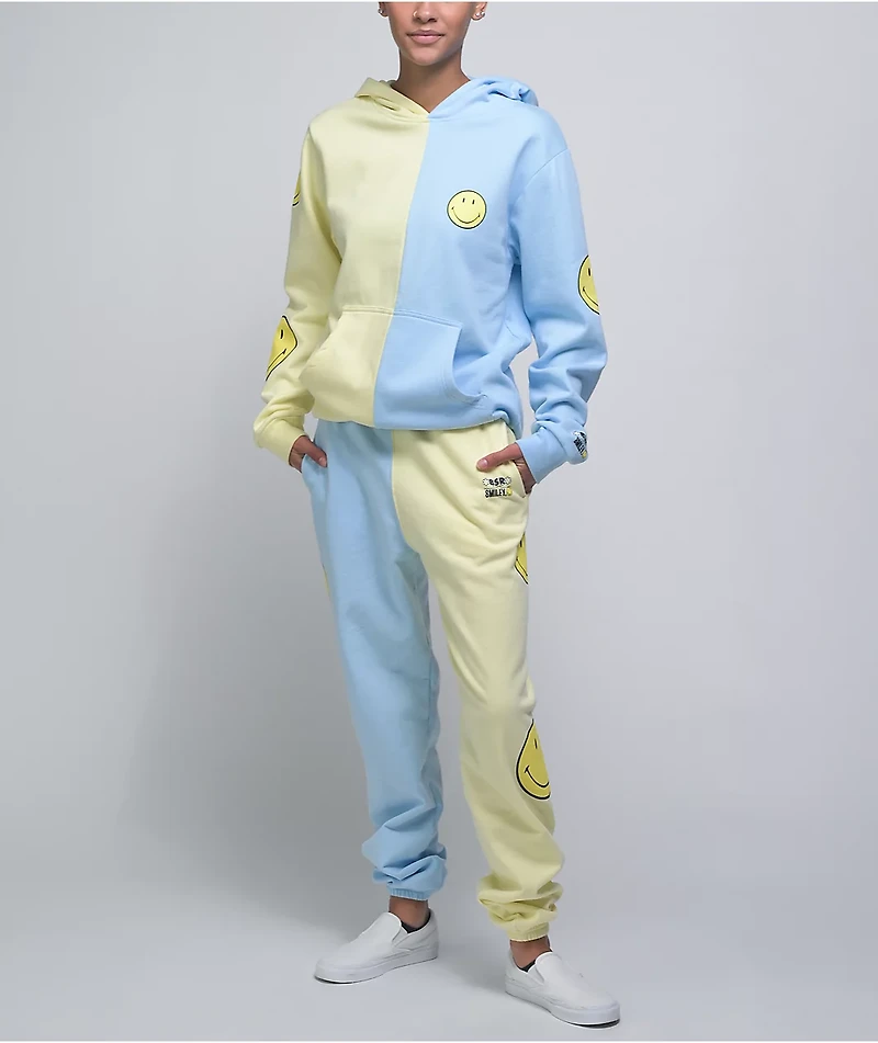 By Samii Ryan x Smiley Smile 4 Me Blue & Yellow Split Sweatpants