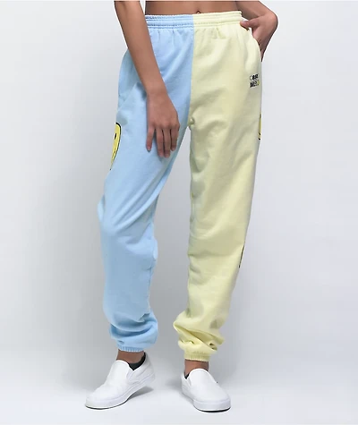 By Samii Ryan x Smiley Smile 4 Me Blue & Yellow Split Sweatpants