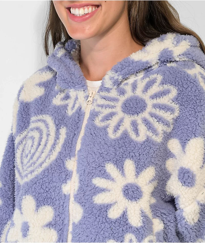 Cali 1850 Floral Periwinkle Sherpa Zip Hoodie