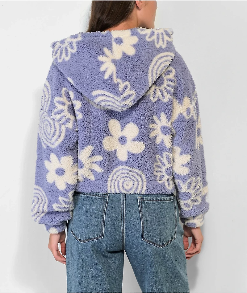 Cali 1850 Floral Periwinkle Sherpa Zip Hoodie