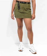 Cali 1850 Olive Corduroy Belted Mini Skirt