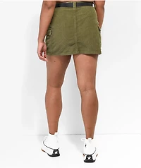 Cali 1850 Olive Corduroy Belted Mini Skirt