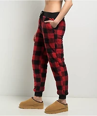 Cali 1850 Sherpa Plaid Red & Black Jogger Sweatpants
