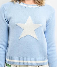 Cali 1850 Star Light Blue Long Sleeve Crop Sweater