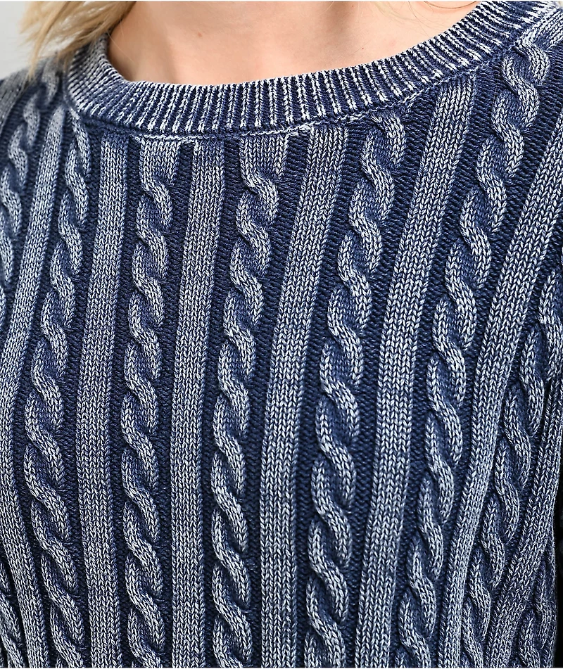 Cali 1850 Washed Navy Long Sleeve Crop Sweater
